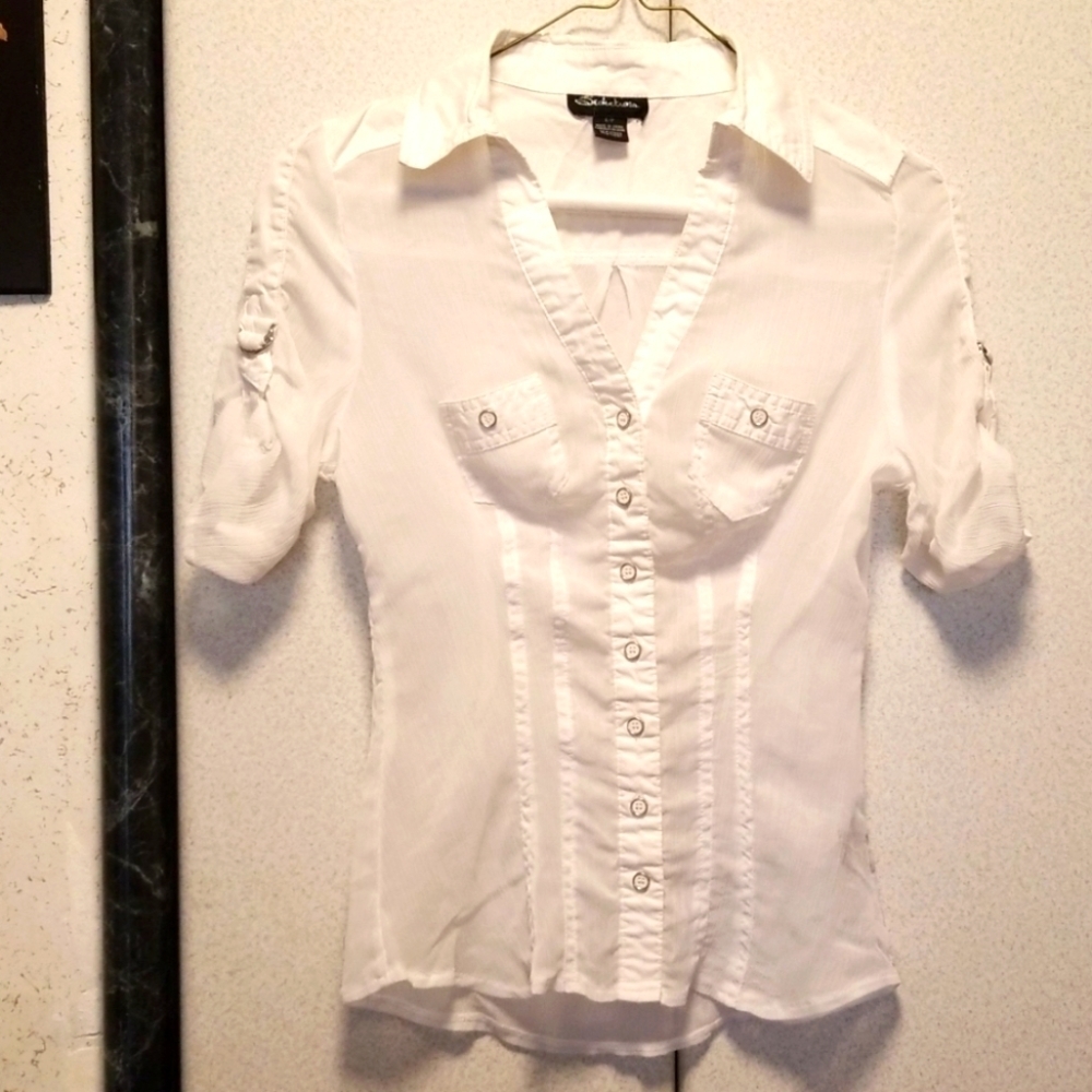 Seductions Women's Sheer Petite Button Blouse, S